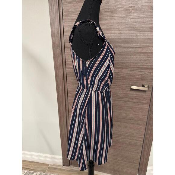 Monteau Los Angeles Women’s Dress M Navy Blue White Pink Striped Sleeveless - Picture 7 of 8